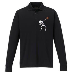 Dabbing Skeleton Baseball Glove Catch Dab Performance Long Sleeve Polo