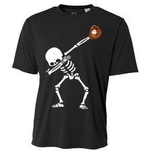 Dabbing Skeleton Baseball Glove Catch Dab Cooling Performance Crew T-Shirt