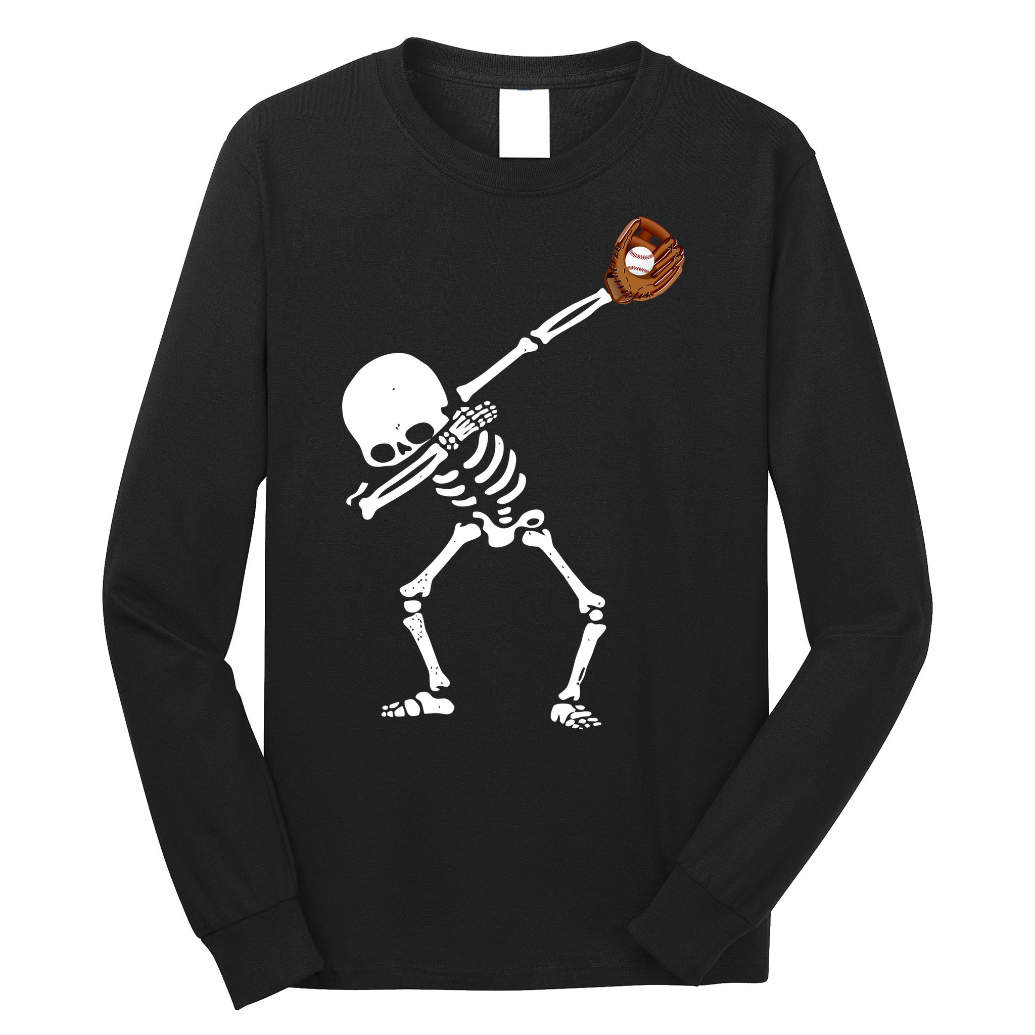 Dabbing Skeleton Baseball Glove Catch Dab Long Sleeve Shirt
