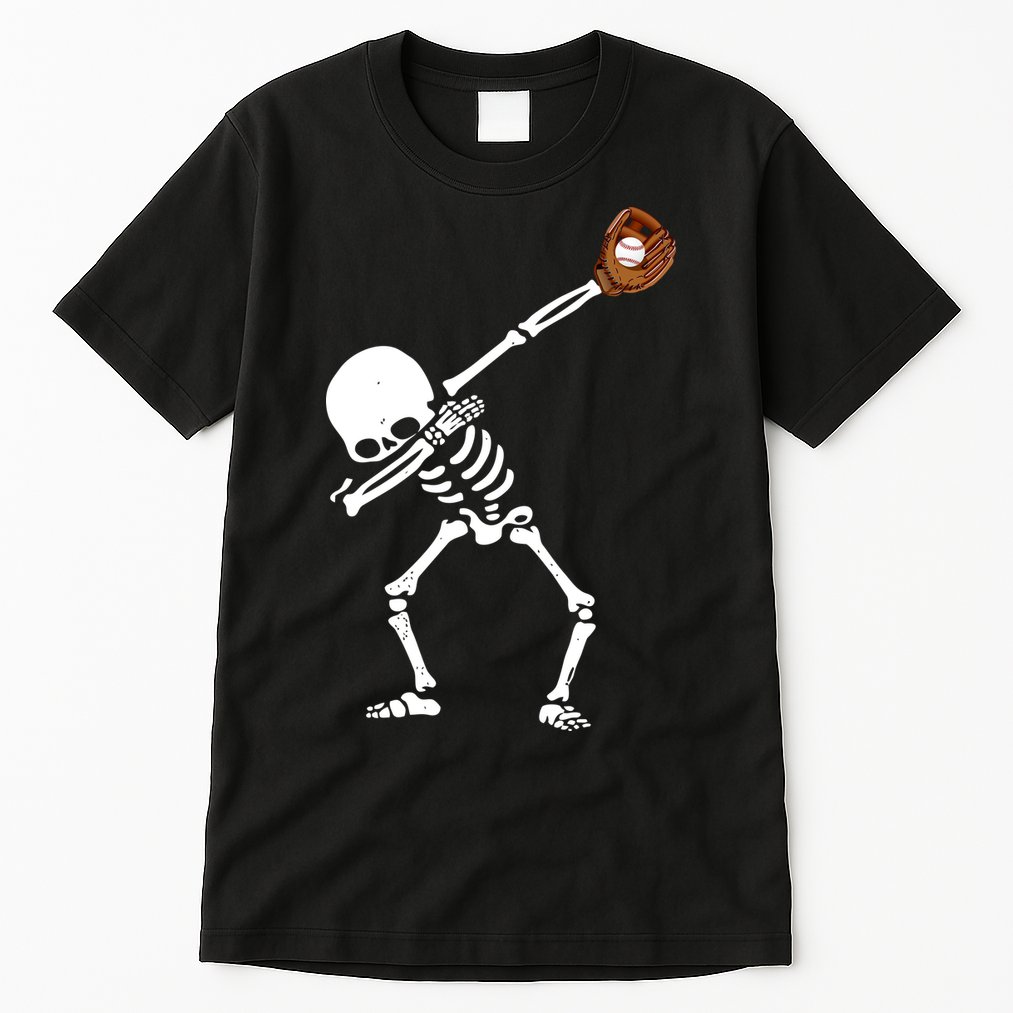 Dabbing Skeleton Baseball Glove Catch Dab Tall T-Shirt