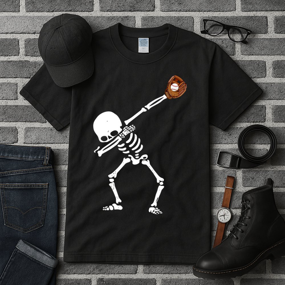 Dabbing Skeleton Baseball Glove Catch Dab Tall T-Shirt