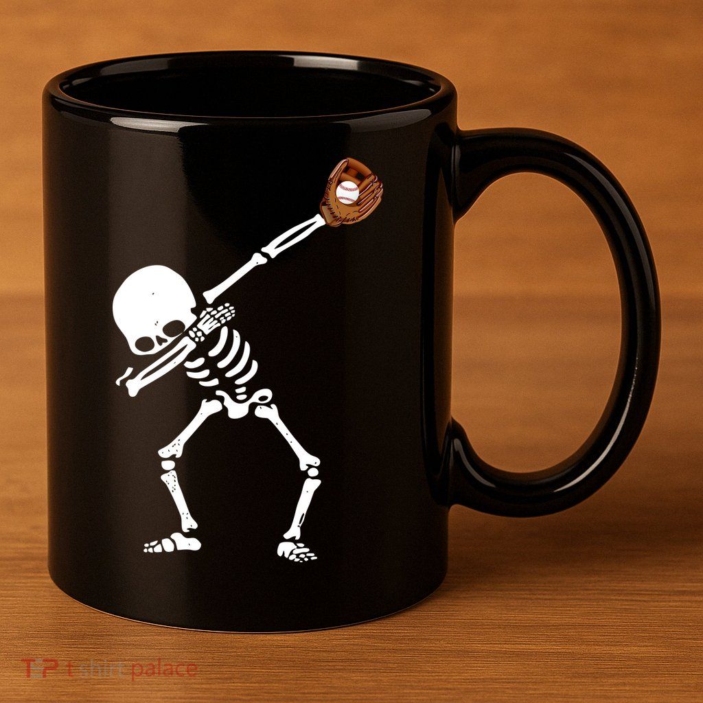 Dabbing Skeleton Baseball Glove Catch Dab 11oz C Handle Ceramic Mug