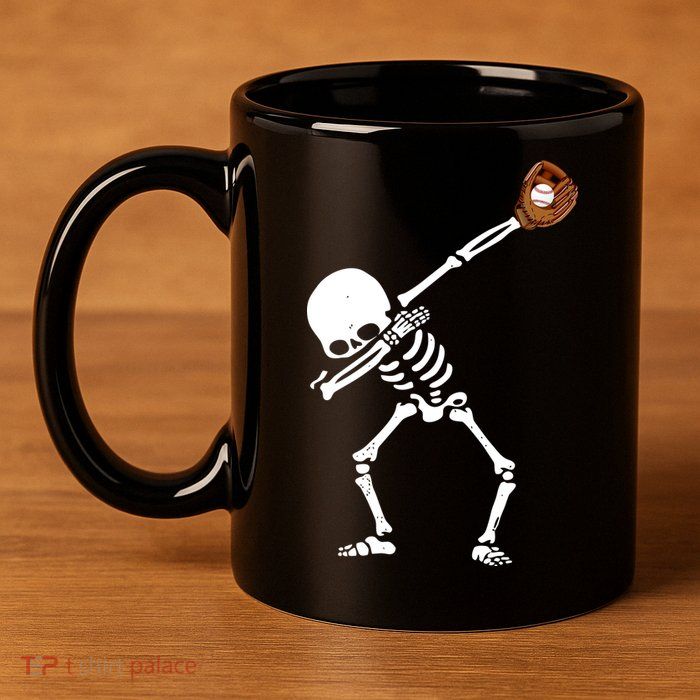 Dabbing Skeleton Baseball Glove Catch Dab 11oz C Handle Ceramic Mug