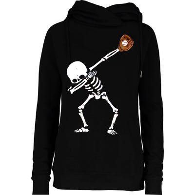 Dabbing Skeleton Baseball Glove Catch Dab Womens Funnel Neck Pullover Hood