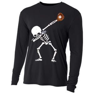 Dabbing Skeleton Baseball Glove Catch Dab Cooling Performance Long Sleeve Crew