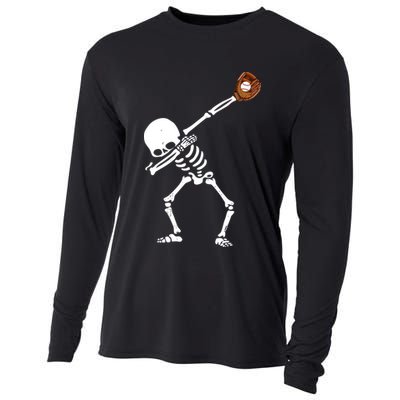 Dabbing Skeleton Baseball Glove Catch Dab Cooling Performance Long Sleeve Crew