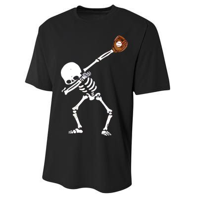 Dabbing Skeleton Baseball Glove Catch Dab Performance Sprint T-Shirt