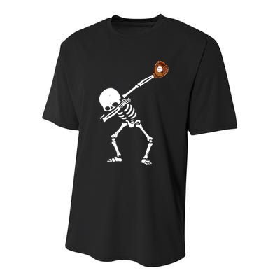 Dabbing Skeleton Baseball Glove Catch Dab Youth Performance Sprint T-Shirt