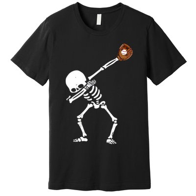 Dabbing Skeleton Baseball Glove Catch Dab Premium T-Shirt