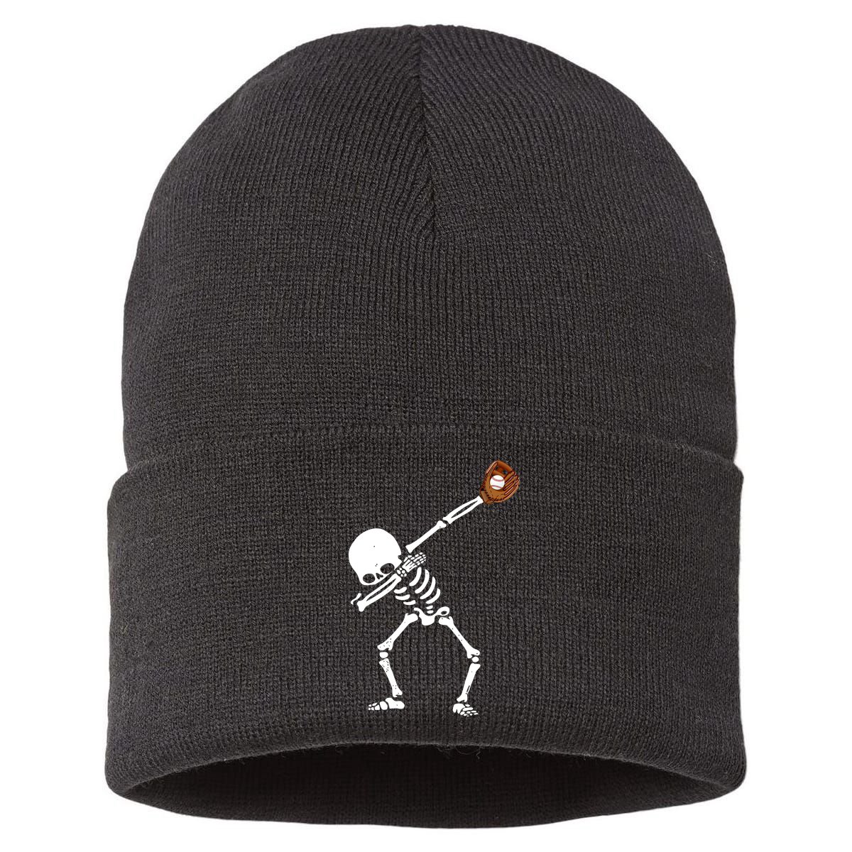 Dabbing Skeleton Baseball Glove Catch Dab Sustainable Knit Beanie