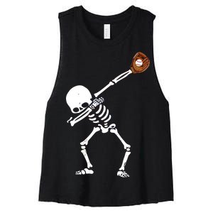 Dabbing Skeleton Baseball Glove Catch Dab Women's Racerback Cropped Tank