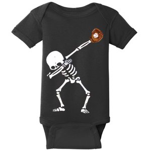 Dabbing Skeleton Baseball Glove Catch Dab Baby Bodysuit