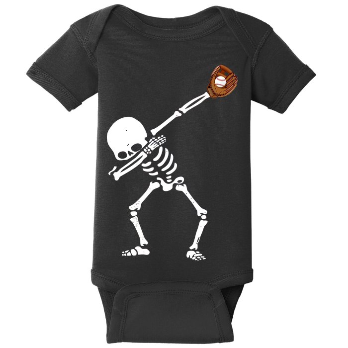 Dabbing Skeleton Baseball Glove Catch Dab Baby Bodysuit