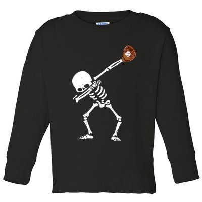 Dabbing Skeleton Baseball Glove Catch Dab Toddler Long Sleeve Shirt