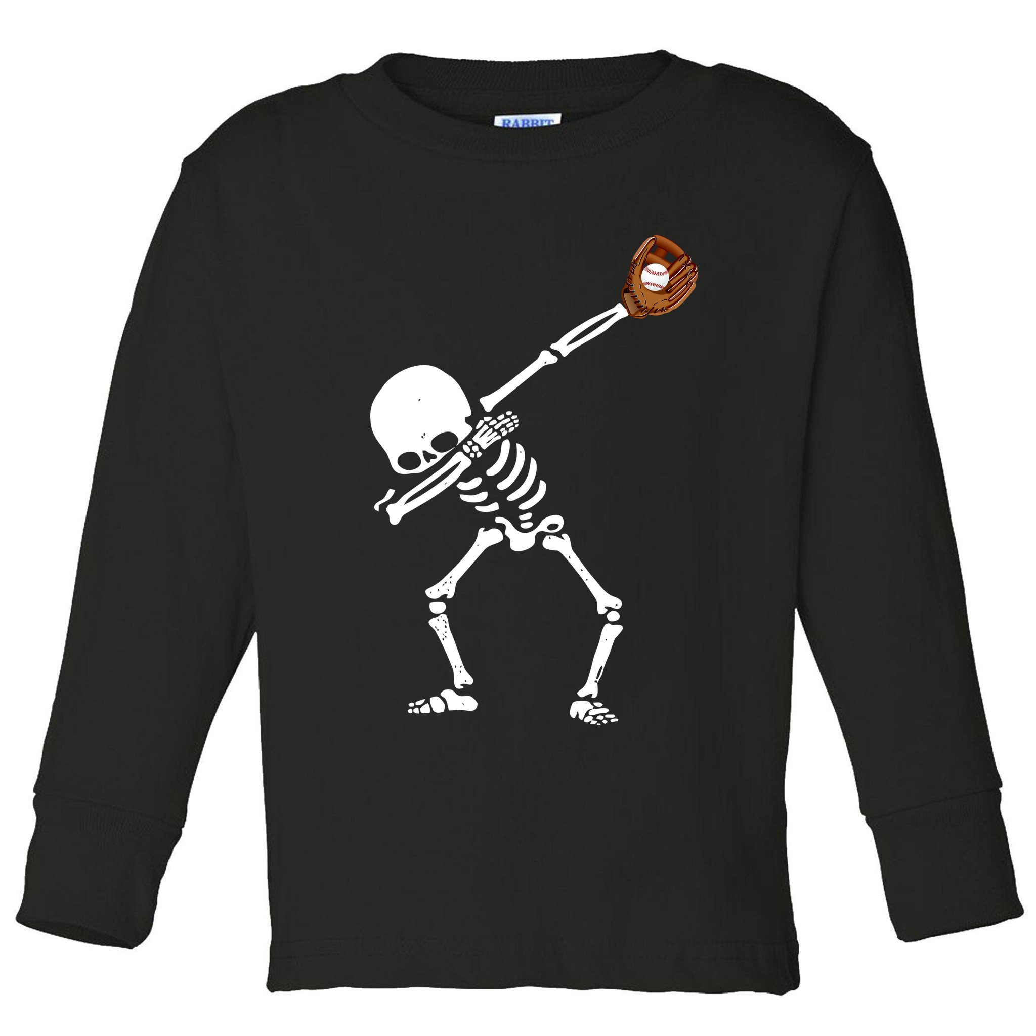 Dabbing Skeleton Baseball Glove Catch Dab Toddler Long Sleeve Shirt