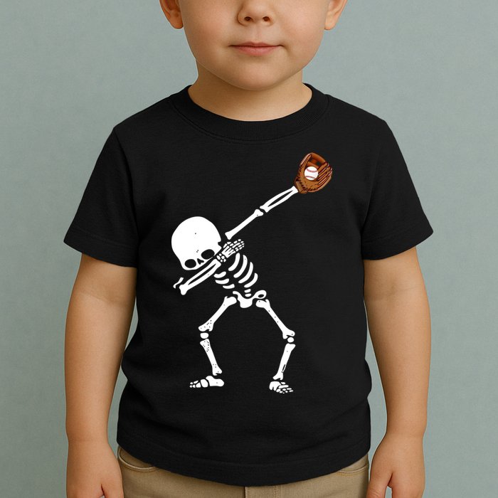 Dabbing Skeleton Baseball Glove Catch Dab Toddler T-Shirt