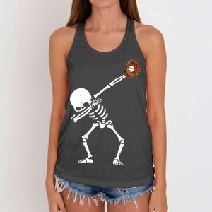 Dabbing Skeleton Baseball Glove Catch Dab Women's Knotted Racerback Tank