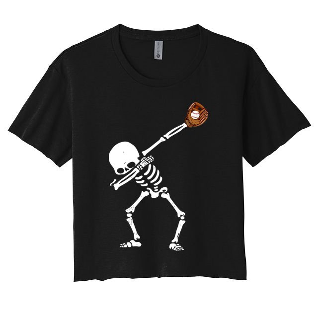 Dabbing Skeleton Baseball Glove Catch Dab Crop Top