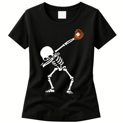 Dabbing Skeleton Baseball Glove Catch Dab Womens T-Shirt