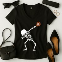 Dabbing Skeleton Baseball Glove Catch Dab Women's V-Neck T-Shirt