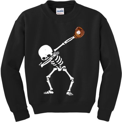 Dabbing Skeleton Baseball Glove Catch Dab Kids Sweatshirt