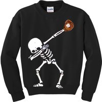 Dabbing Skeleton Baseball Glove Catch Dab Kids Sweatshirt