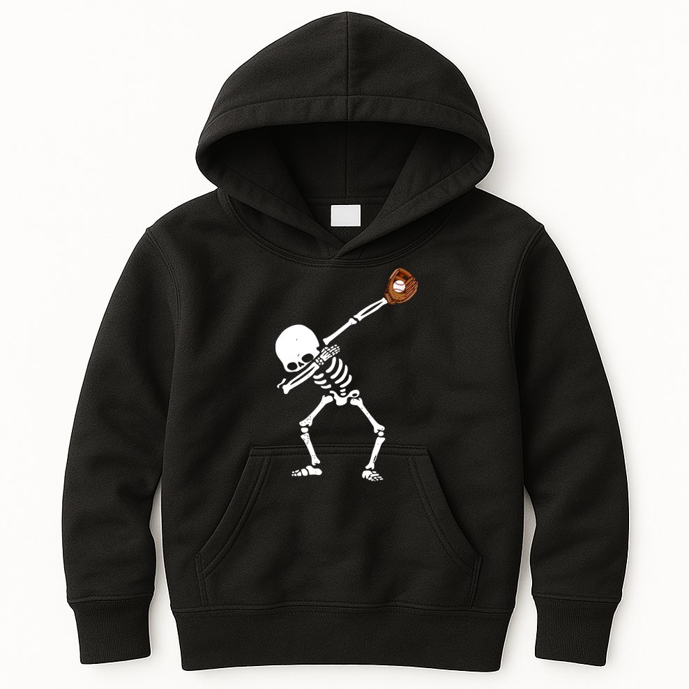 Dabbing Skeleton Baseball Glove Catch Dab Kids Hoodie