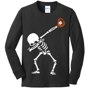 Dabbing Skeleton Baseball Glove Catch Dab Kids Long Sleeve Shirt