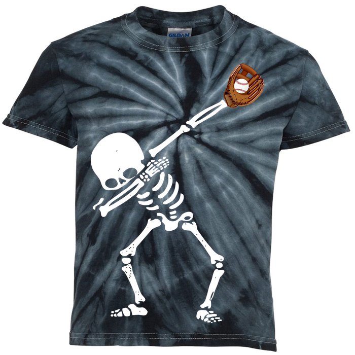 Dabbing Skeleton Baseball Glove Catch Dab Kids Tie-Dye T-Shirt