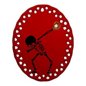 Dabbing Skeleton Baseball Glove Catch Dab Ceramic Oval Ornament