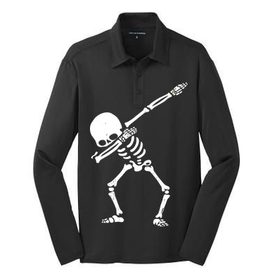 Dabbing Skeleton Dab Silk Touch Performance Long Sleeve Polo