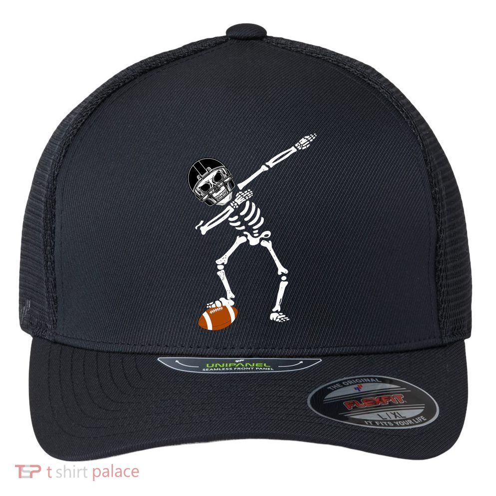 Dabbing Skeleton Football Dab Touchdown TD Flexfit Unipanel Trucker Cap
