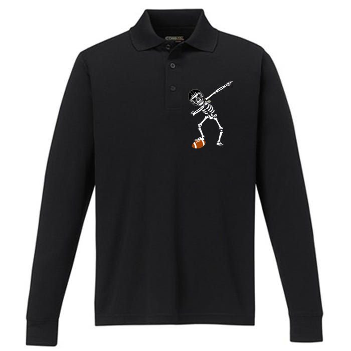 Dabbing Skeleton Football Dab Touchdown TD Performance Long Sleeve Polo