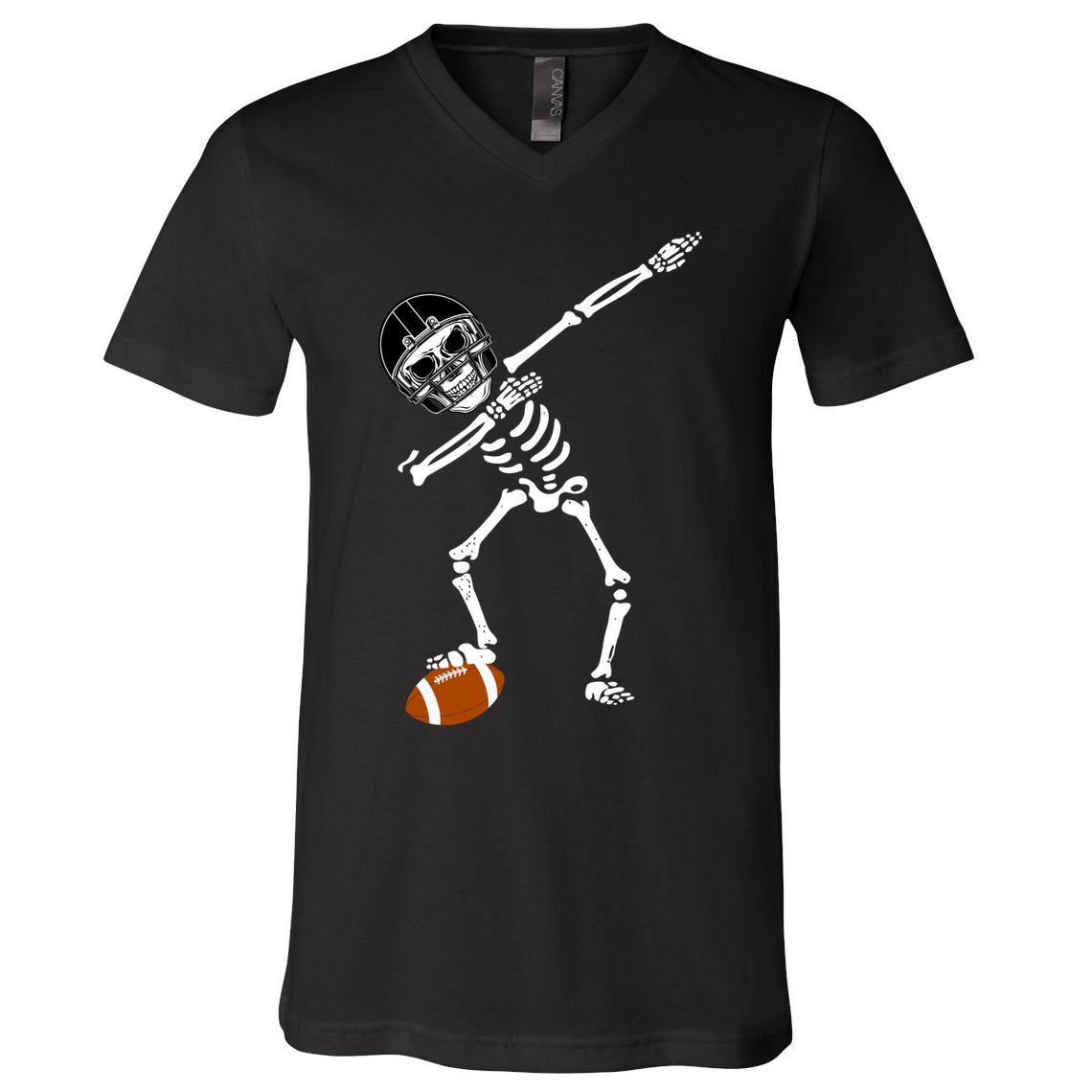 Dabbing Skeleton Football Dab Touchdown TD V-Neck T-Shirt