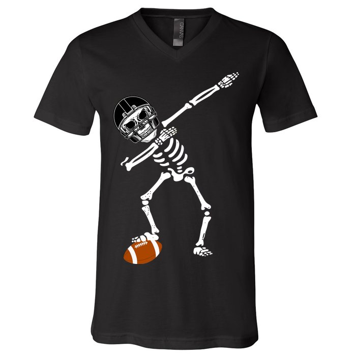 Dabbing Skeleton Football Dab Touchdown TD V-Neck T-Shirt