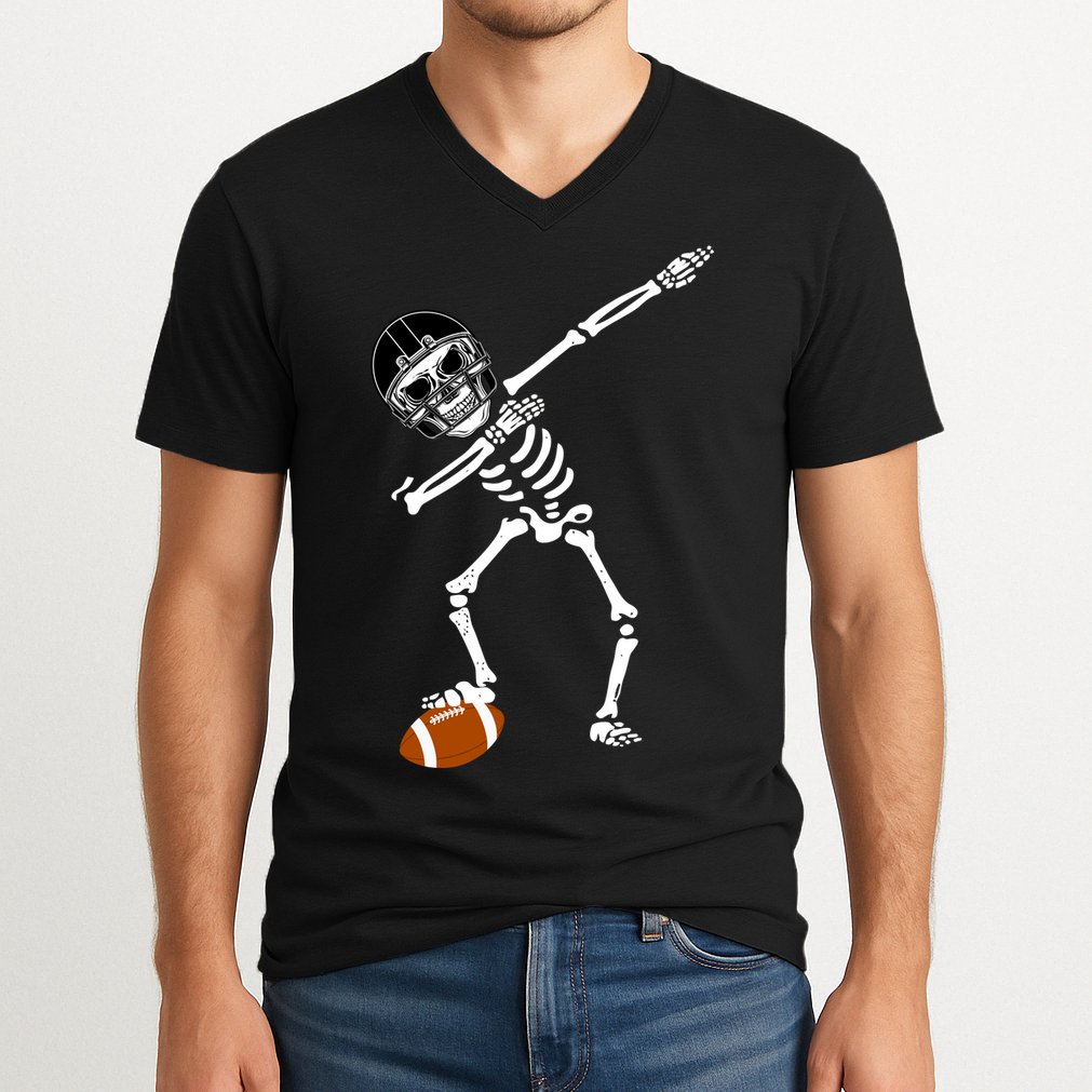 Dabbing Skeleton Football Dab Touchdown TD V-Neck T-Shirt