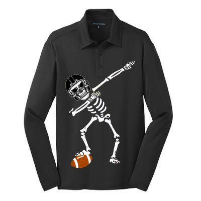 Dabbing Skeleton Football Dab Touchdown TD Silk Touch Performance Long Sleeve Polo