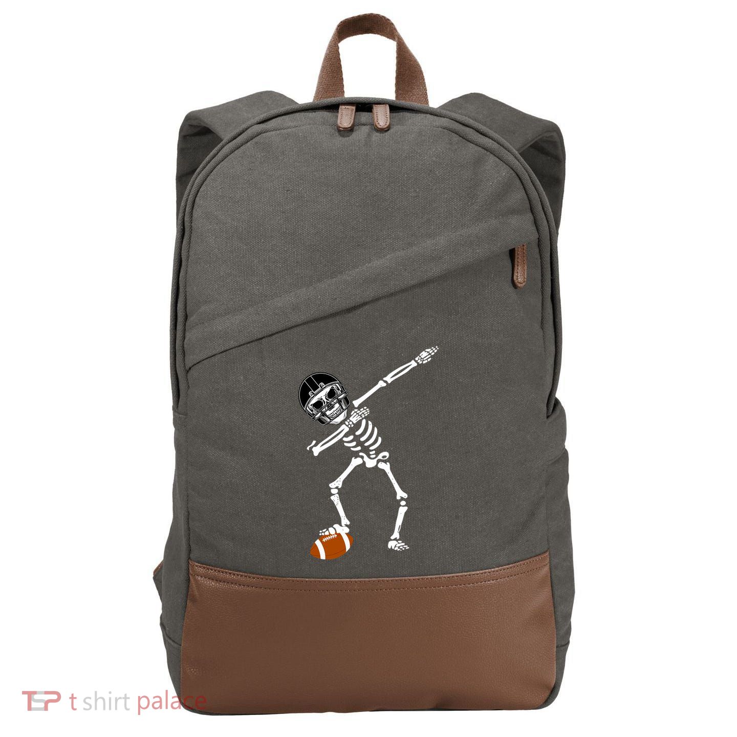 Dabbing Skeleton Football Dab Touchdown TD Cotton Canvas Backpack