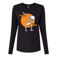 Dabbing Skeleton Halloween Moon Womens Cotton Relaxed Long Sleeve T-Shirt