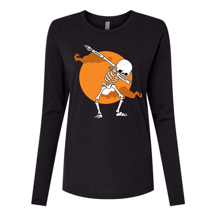 Dabbing Skeleton Halloween Moon Womens Cotton Relaxed Long Sleeve T-Shirt