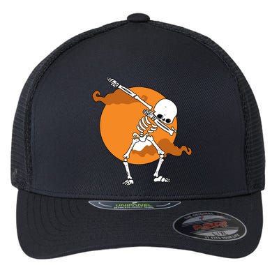Dabbing Skeleton Halloween Moon Flexfit Unipanel Trucker Cap