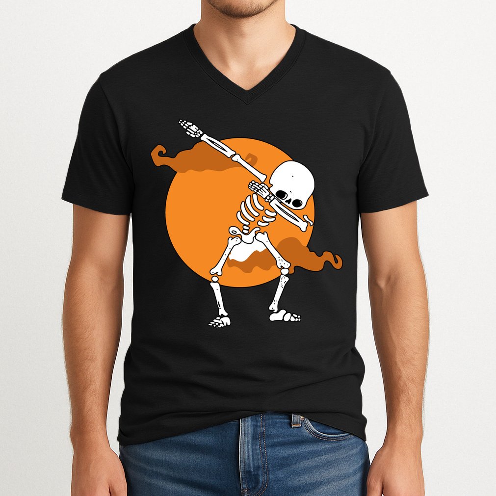 Dabbing Skeleton Halloween Moon V-Neck T-Shirt