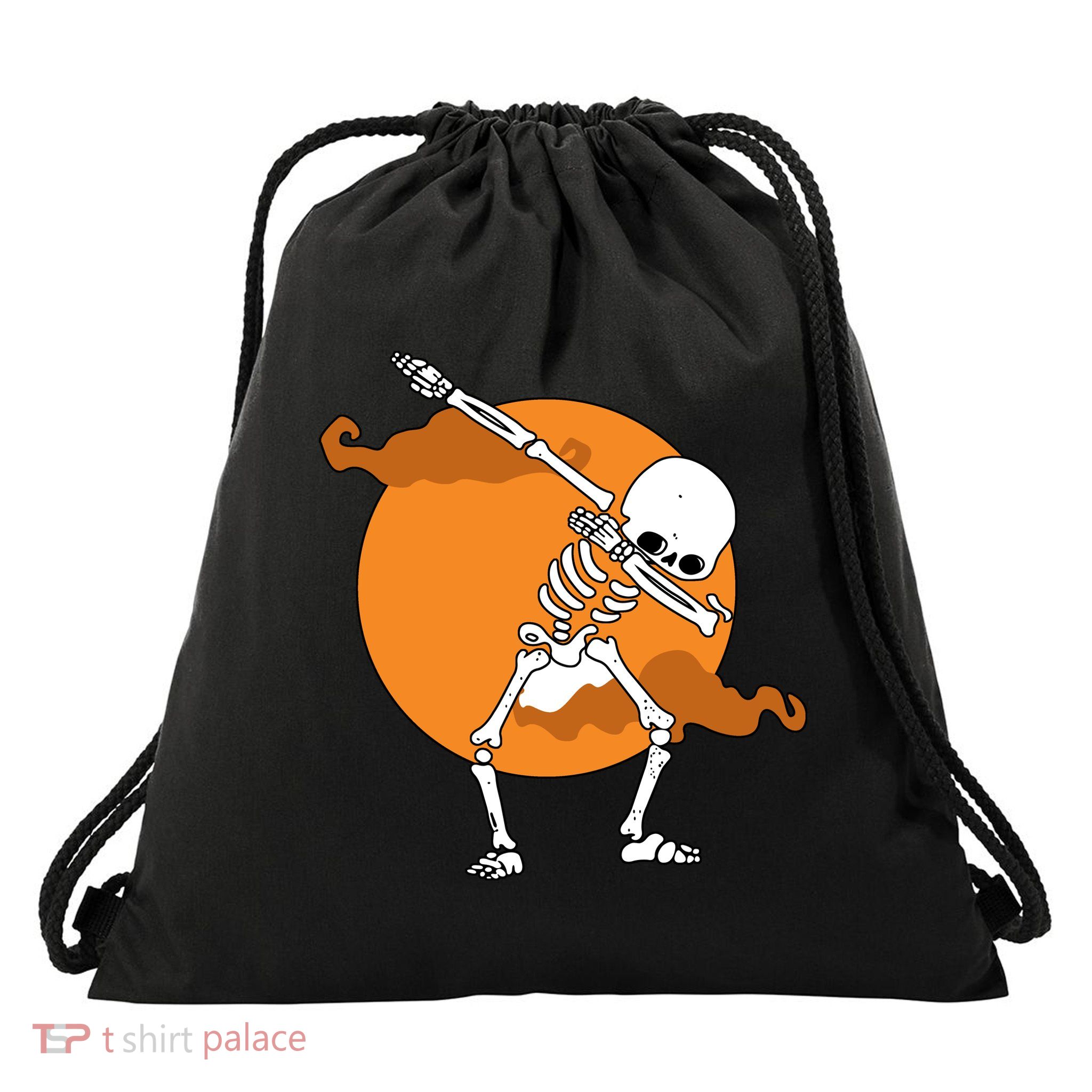 Dabbing Skeleton Halloween Moon Drawstring Bag