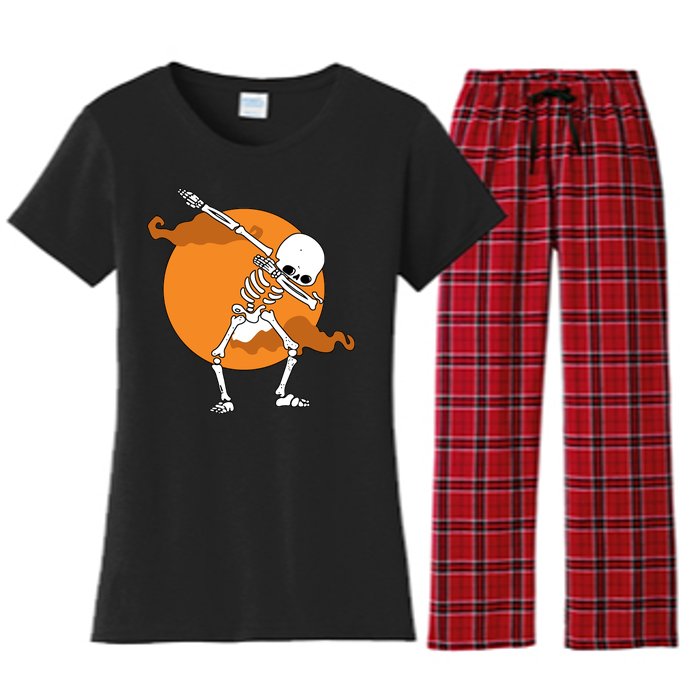 Dabbing Skeleton Halloween Moon Women's Flannel Pajama Set