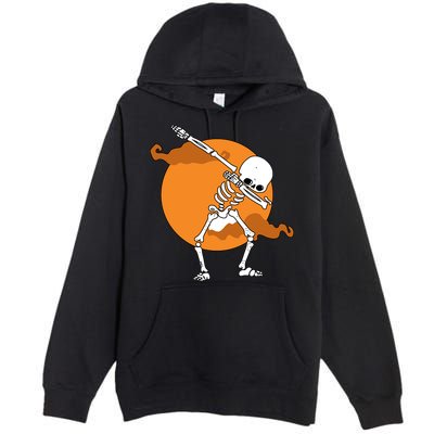 Dabbing Skeleton Halloween Moon Premium Pullover Hoodie