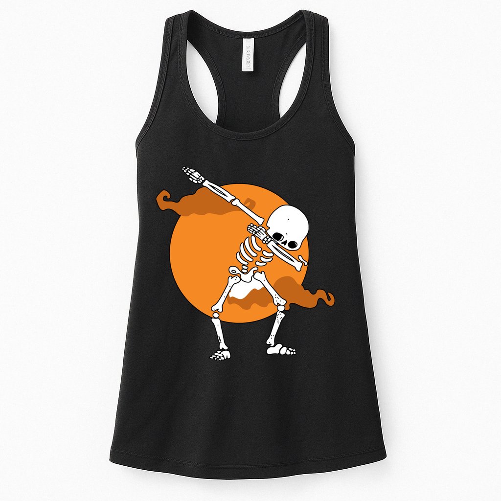 Dabbing Skeleton Halloween Moon Womens Tank Top