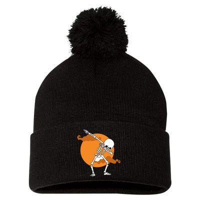 Dabbing Skeleton Halloween Moon Pom Pom 12in Knit Beanie