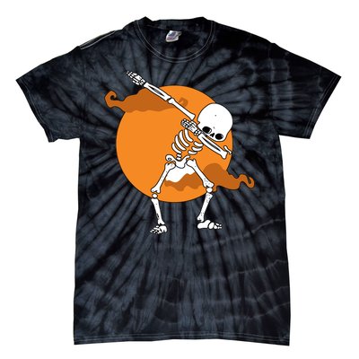 Dabbing Skeleton Halloween Moon Tie-Dye T-Shirt