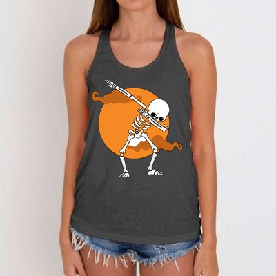 Dabbing Skeleton Halloween Moon Women's Knotted Racerback Tank