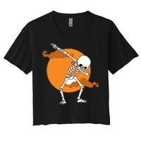 Dabbing Skeleton Halloween Moon Women's Crop Top Tee